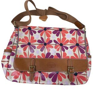Fossil Key Per Coated Canvas Messenger Bag Floral Print 70s Flower Power Groovy